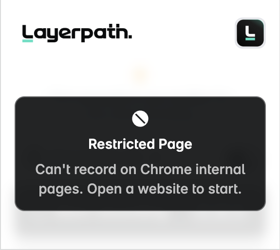 Layerpath extension showing Restricted Page on a Chrome internal page